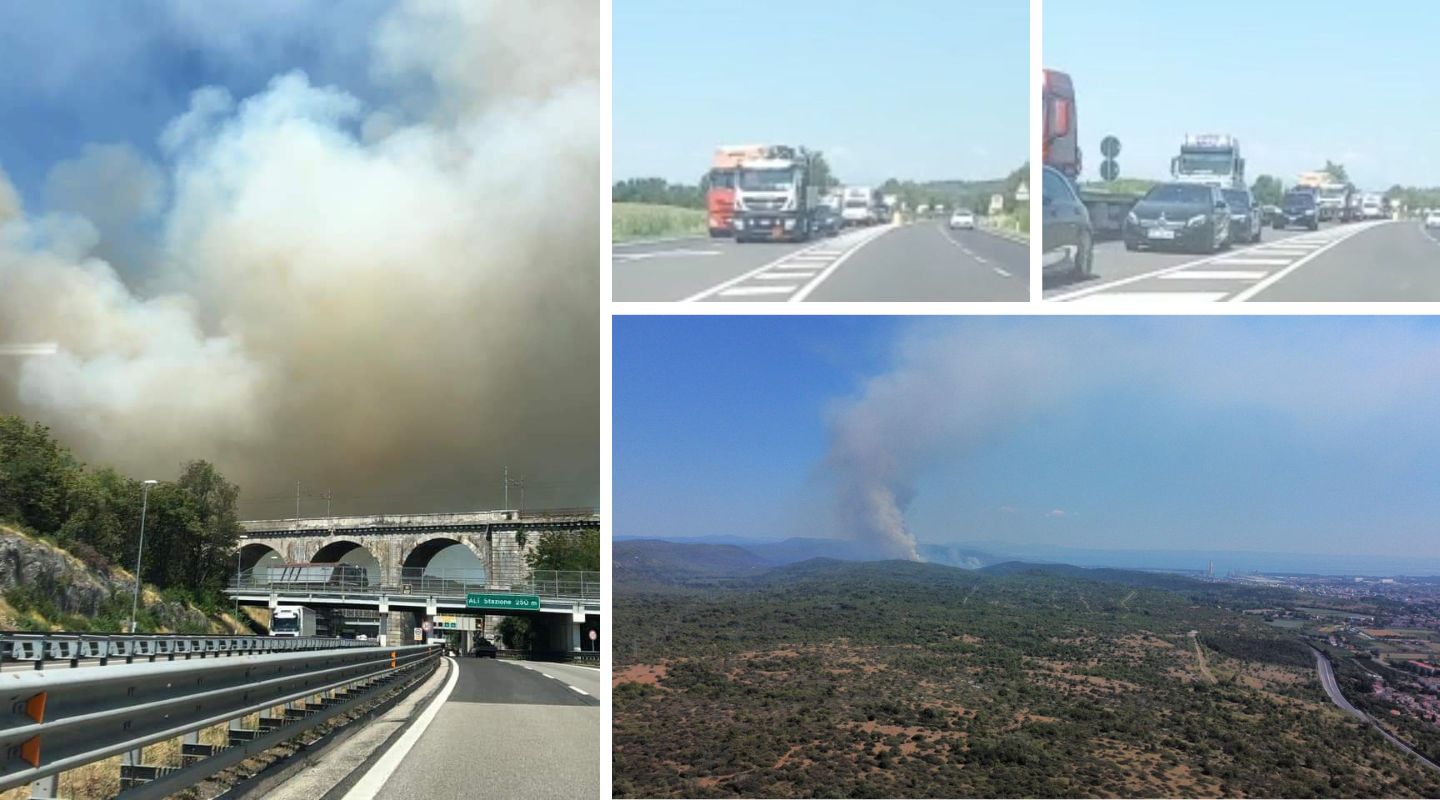 Immagine per L'incendio sul Carso manda in tilt strade e treni, lunghe code